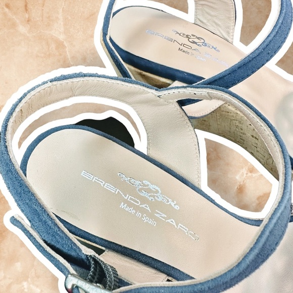 NWT Brenda Zaro Navy Blue Woven Leather ‘Nadia’ Cork Wedge Sandals Size 41 - Picture 9 of 12